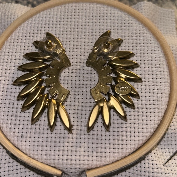 Elizabeth Cole elegant Crystal and Gold Wing Earrings - Picture 2 of 2